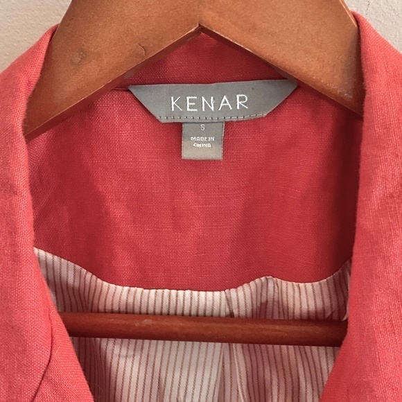 Padded shoulders Single button blazer 100% Linen Coral Hourglass Women Size S - Picture 3 of 7